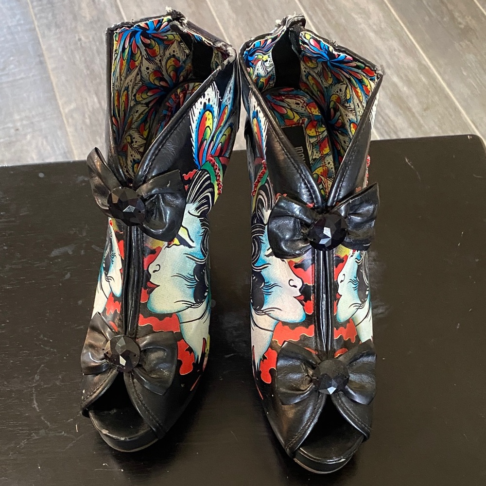 Iron Fist Black and Multicolor Peep Toe Boots